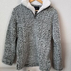 Love Tree Sherpa Sweater Quarter Zip Green and White Size Small